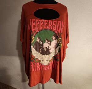 Torrid Jefferson Airplane Cutout Neck Band Tee - Rust Orange Graphic Tee